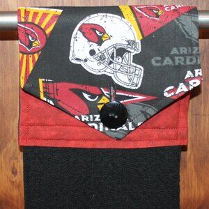 ARIZONA CARDINALS RED & BLACK HANDMADE HANGING KITCHEN BLACK TERRY HAND TOWEL